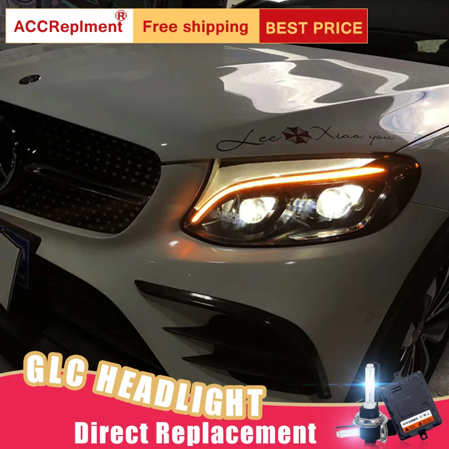 2Pcs LED Headlights For Benz AMG GLC 2017-2019 led car lights Angel eyes ALL KIT Fog Daytime Running Lights | Автомобили и