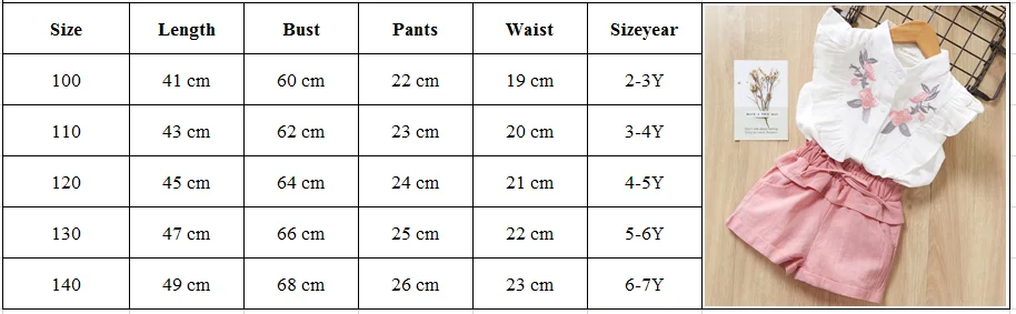 Sweet Kids Baby Girl Clothes Plain 2Pcs Sets Vest+Shorts Child Girl Outfits Flower Embroidery Ruffles Tank Tops Shorts 2-7Y