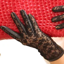 Черные сексуальные кружевные перчатки высокого качества, женские перчатки из натуральной овчины, перчатки для защиты от солнца, варежки