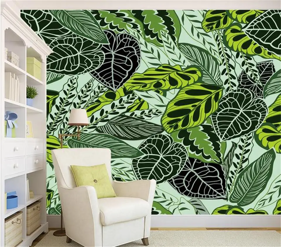 3d Ruang Wallpaper Kustom Mural Foto Hutan Hujan Daun Kelapa