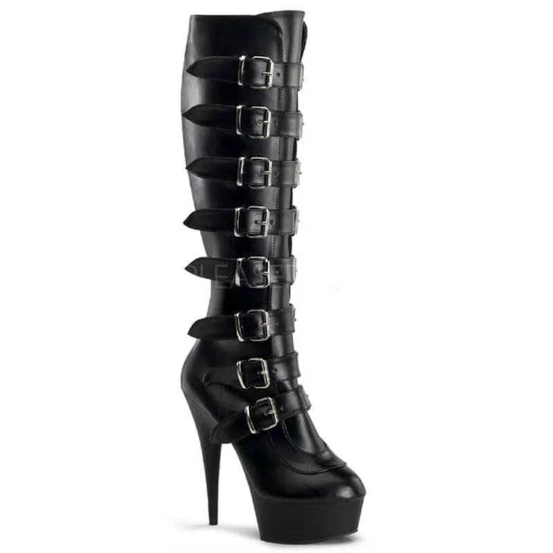 LAIJIANJINXIA/Сапоги до колена на очень высоком каблуке 15 см обувь в стиле панк с застежкой-молнией сбоку; ботинки с круглым носком Модные мотоботы высотой 6 дюймов