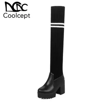 

CoolCept Women High Quality Over Knee Boots Winter Daily Casual High Heels Long Boots Platform Woman Botas Size 34-43