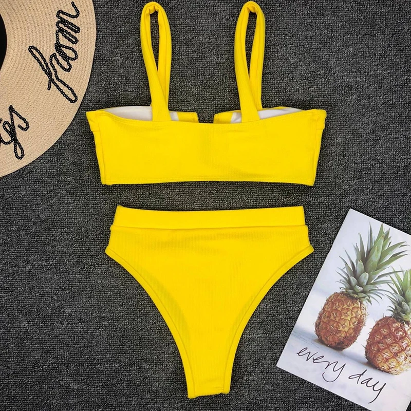 two piece yellow bathing suit