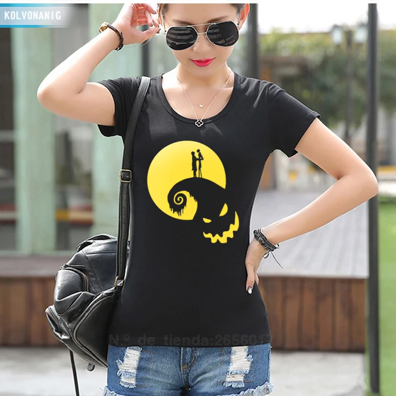 

Halloween Funny Nightmare Before Ghost Moon Lovers Printing T-Shirt Women Fashion Slim O-Neck Christmas Couple T Shirt Femme