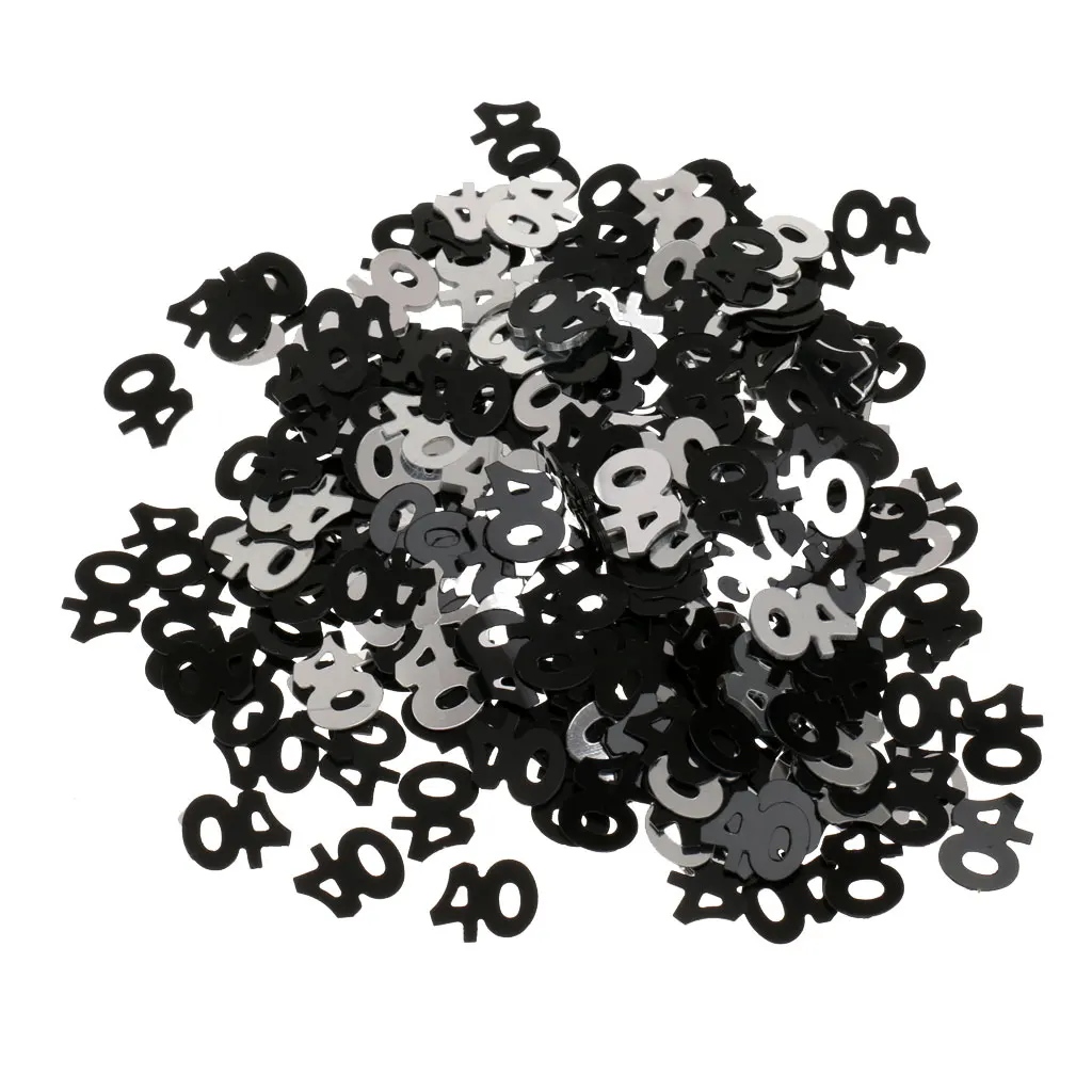 40th Birthday Age 40 Anniversary Party Table Confetti Decoration Sprinkles Silver Black Celebration