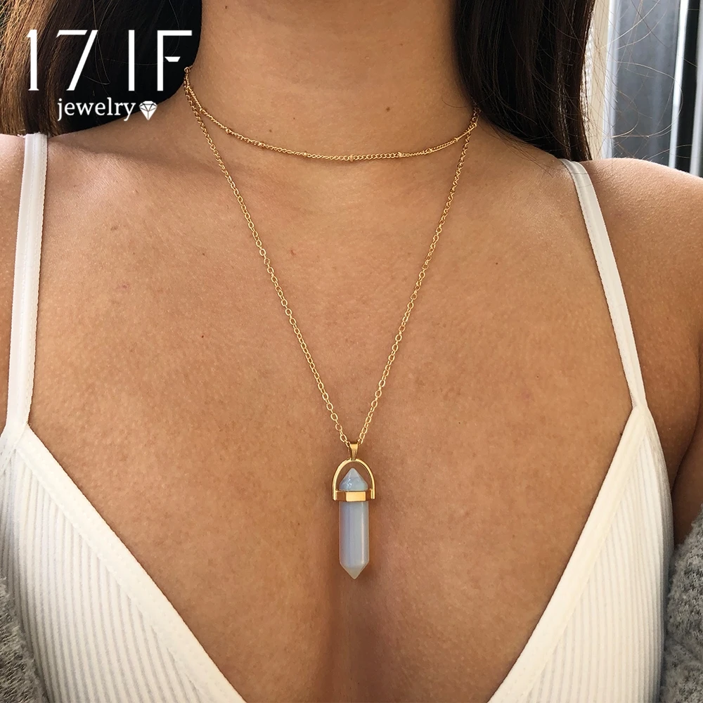 

17IF Vintage Opal Stone Chokers Necklaces Fashion Multi Layer Crystal Eye Pendant Necklace Statement Bohemian Women jewelry