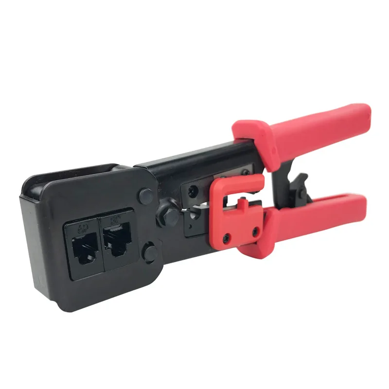 

hrough hole perforated cable clamp multi-function crystal head pressing pliers 6P/8P network cable crimping cutting pliers