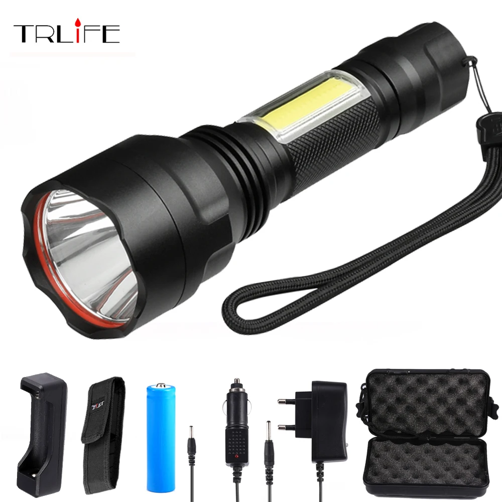8000LUMS C8 LED Flashlight T6 COB Flashlights 4 Modes Torch Lights for Camping Riding by 18650 battery