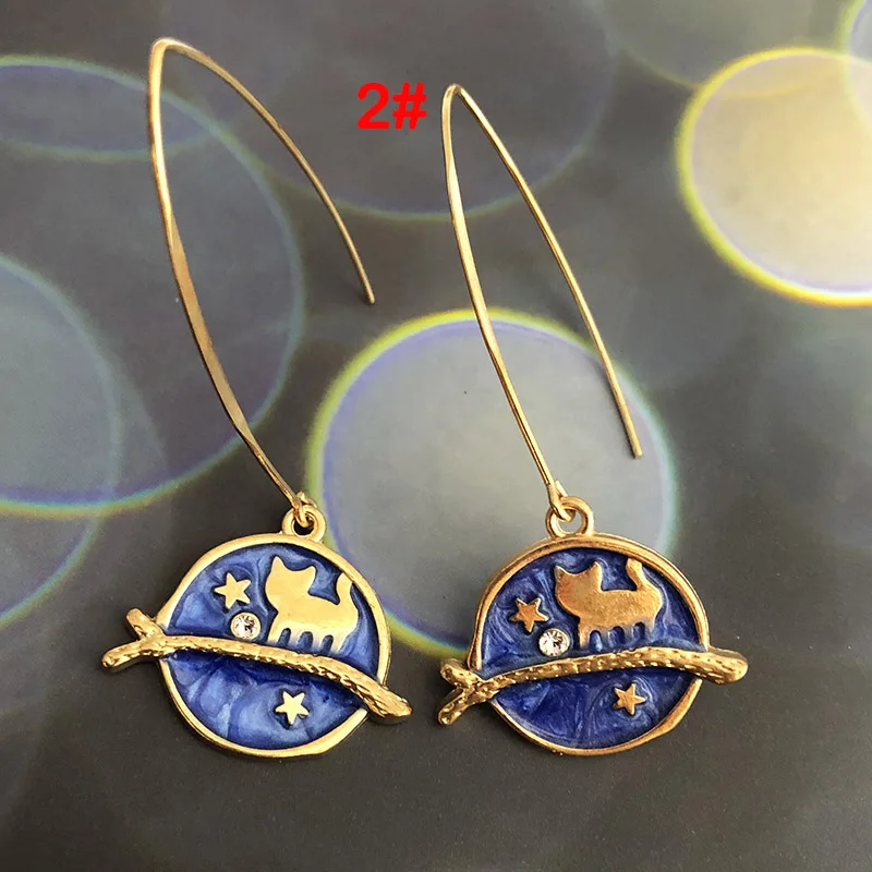 

Cute Cartoon Acrylic Floral Cat Kitten Earrings Fish Bone Pearl Big Long hoop Earring Mountain Star Moon Planet Fashion jewelry