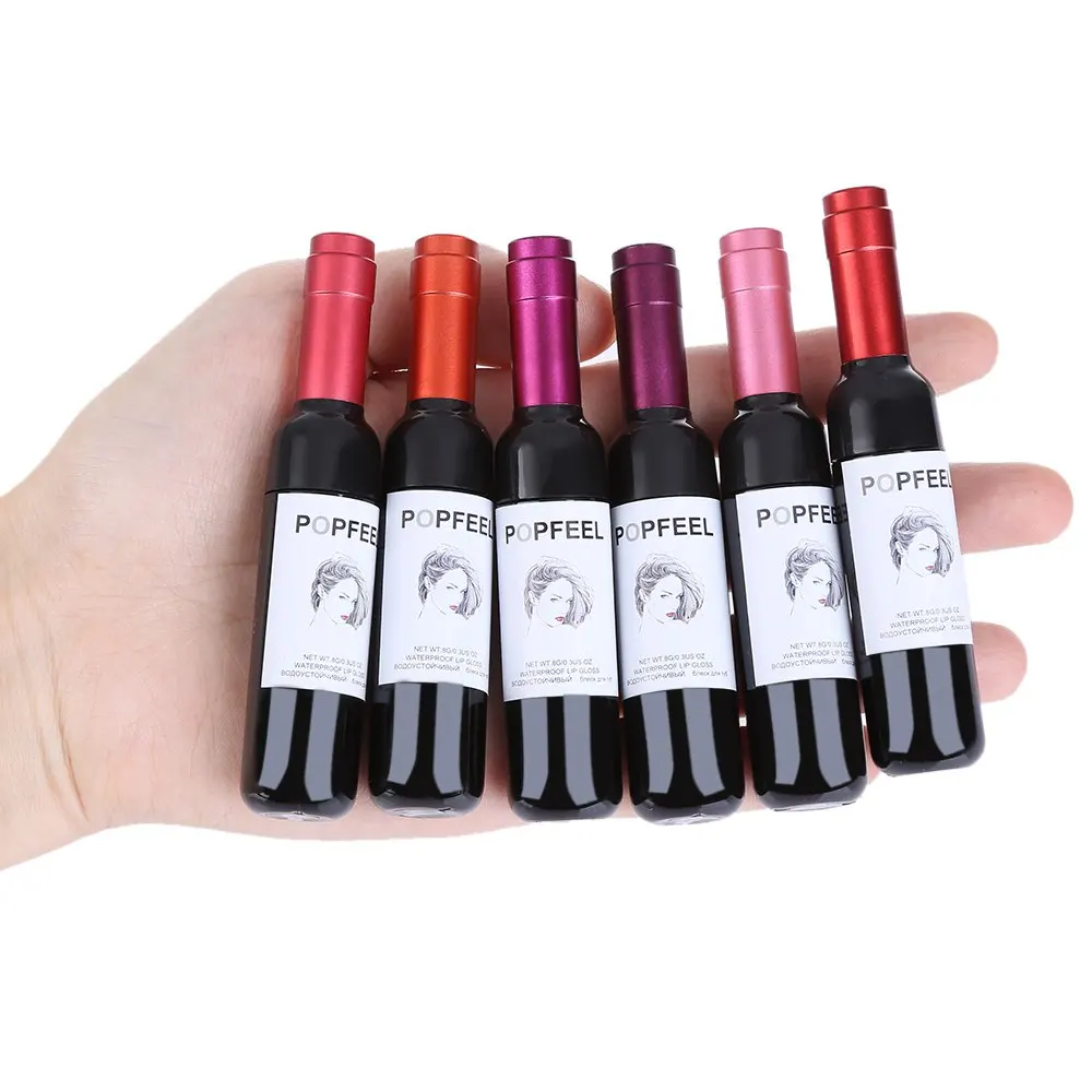

2016 Hot Sale 6 Pcs Wine Bottle Design Liquid Lip Gloss Waterproof Long Lasting 15g X 6 Liquid Lip As Girl Friend Gift1