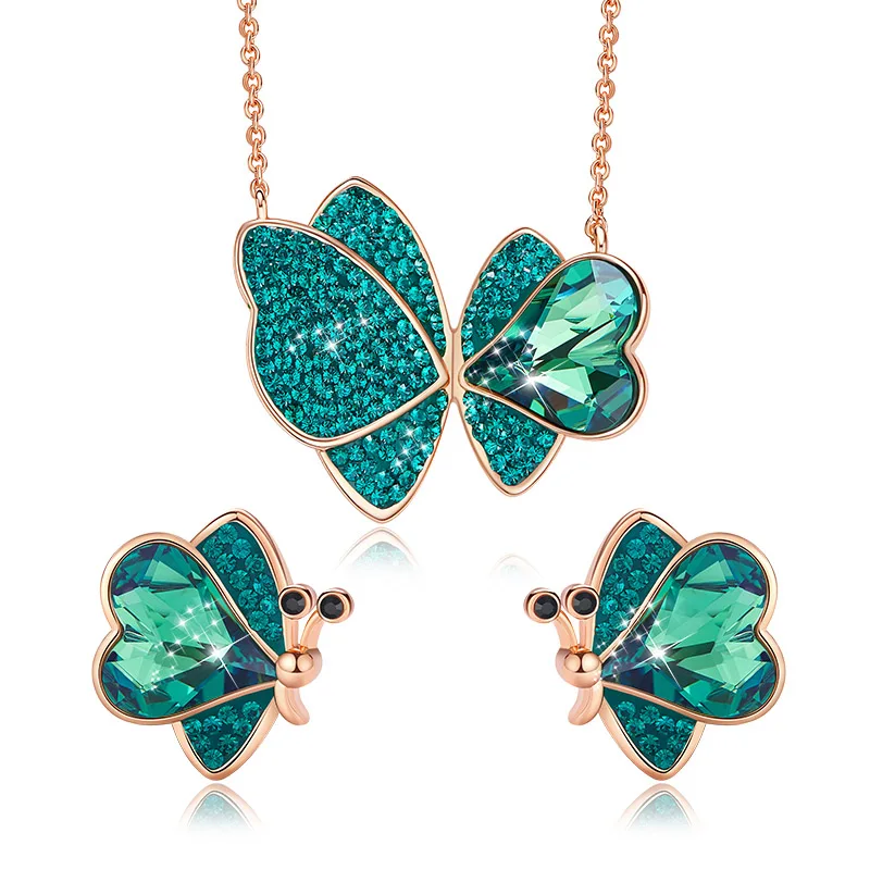 CDE-Women-Jewelry-Set-Embellished-With-Crystals-from-Swarovski-Butterfly-Animal-Necklace-Earring-Set-Rose-Gold