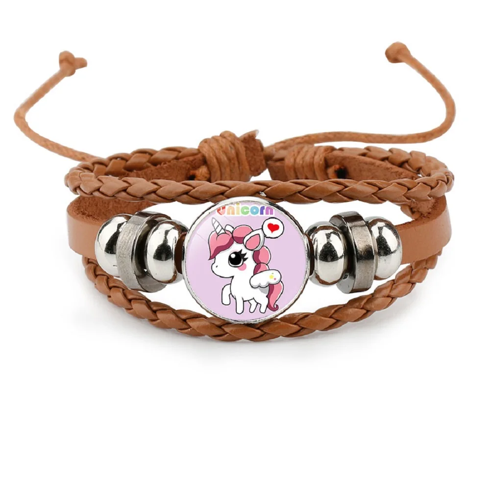 

New Arrival Cute Unicorn Pegasus Bracelets For Girls Rainbow Color Multilayers Leather Bracelets Beads Charm Bangle Jewelry