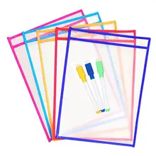 10x Transparent Pvc Reusable Dry Erase Pockets Storage Pockets 10pcs Pens Multifuctional Office Painting Supplies Random Color