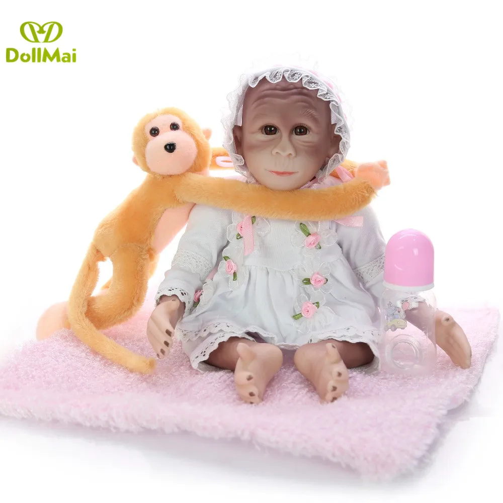 

New 19inch 46cm lifelike Apes doll handmade reborn Monkey very soft silicone vinyl macaco Boneca Collectible art doll gift