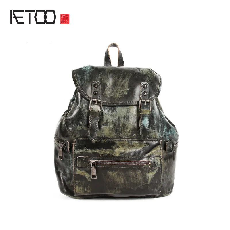 

AETOO Original Handmade Vegetable Tanned Leather Retro Shoulder Bag Style Features Girls Mexican Green Simple Leather Medium Bac