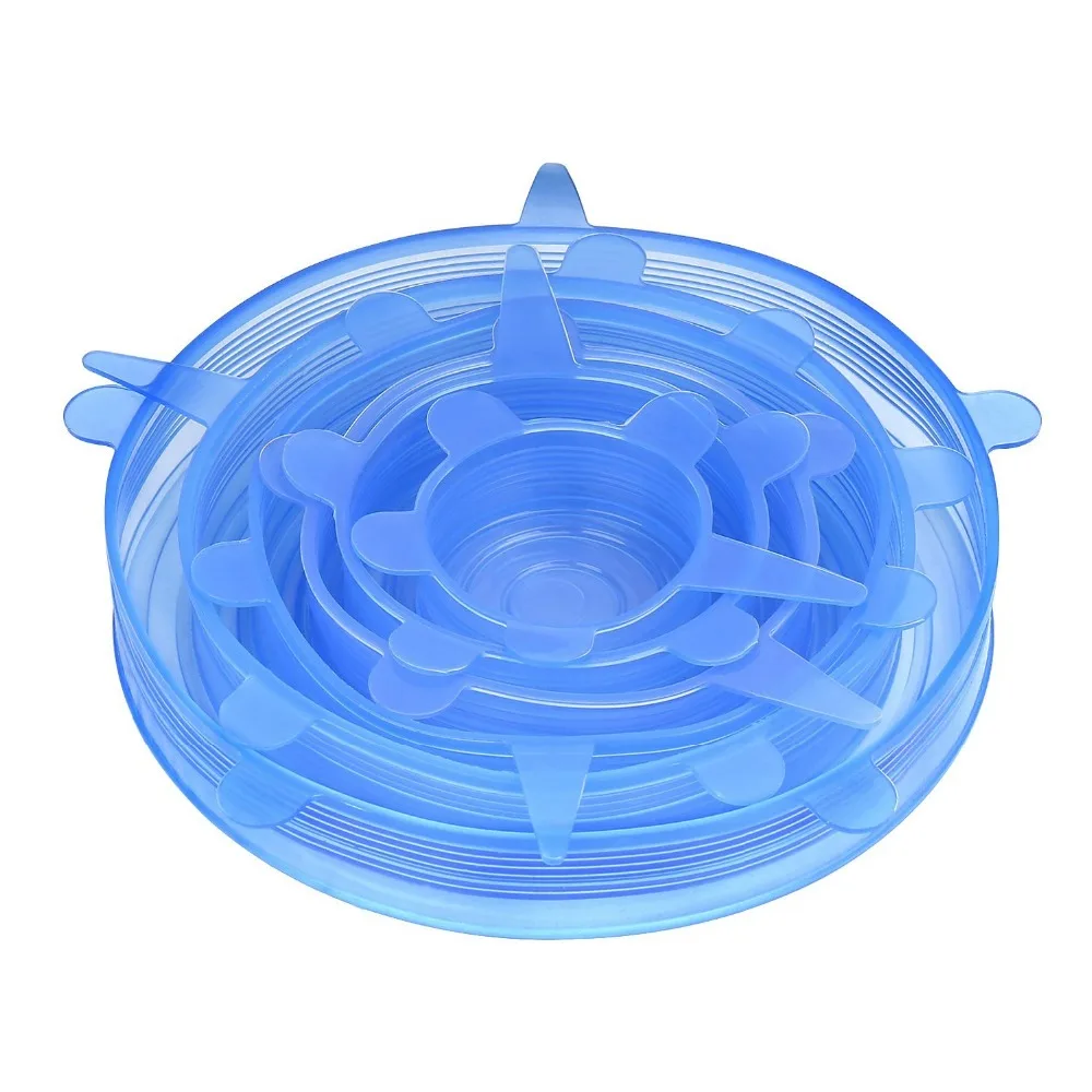 S/6 Silicone Stretch Lids Reusable, Silicone Suction Lid bowl Pan
