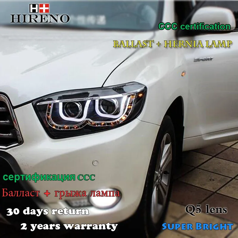 

Hireno Headlamp for 2007-2011 Toyota Highlander Headlight Assembly LED DRL Angel Lens Double Beam HID Xenon 2pcs