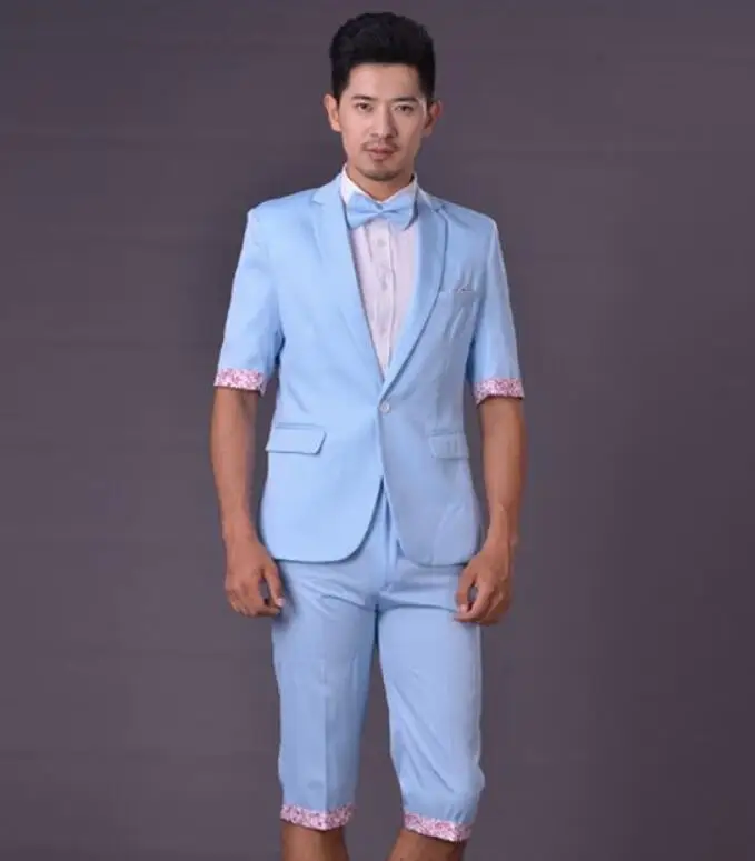 Sky Blue Летние мужские костюмы Формальные Выпускные звезды Compere сценическое шоу тонкий костюм мужской свадебный жених Мастер Студия блейзеры певица костюм для хора - Цвет: Sky Blue