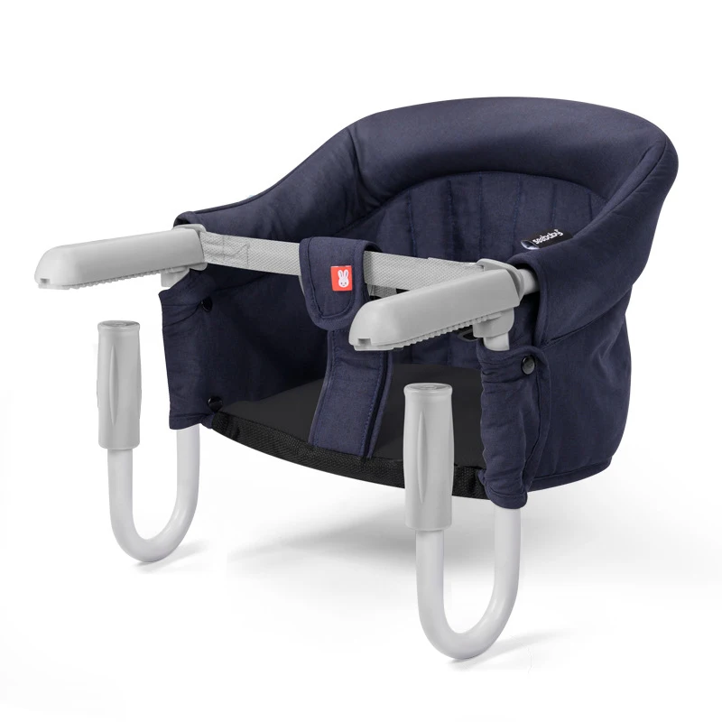 Портативный детский стульчик для кормления, складной стул для кормления, ремень безопасности, обеденный крючок для стула, упряжь, детский коврик для обеда - Цвет: navy