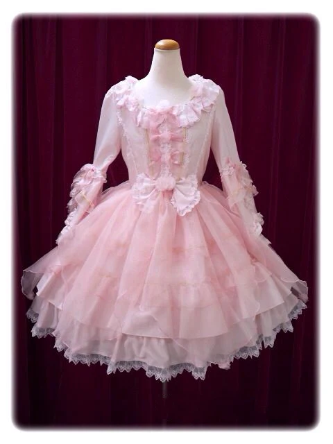 Милый розовый с длинным рукавом Хлопок Кружева Лолита платья Классический с оборками и бантом на Хэллоуин платье для девочек