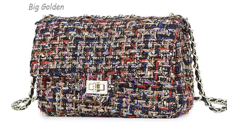 MTENLE Клетчатая Шерстяная Женская сумка через плечо роскошные сумки дизайнерские Брендовые женские сумки ретро сумки на плечо женские сумки на цепочке F - Цвет: Big Golden