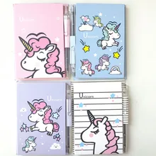 Unicórnio Kawaii bloco de Notas Portátil Com Caneta Estudante Papelaria material de Escritório Escola Cadernos de Papel