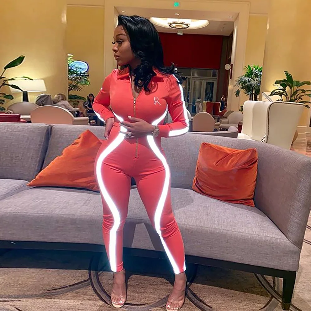 2019 Lift The Hips Women Jumpsuits Slim Sexy Bandage Women Jumpsuits Fashion Reflective Stripe Patchwork Women Rompers Overalls 2019 Lift The Hips Women Jumpsuits Slim Sexy Bandage Women Jumpsuits Fashion Reflective Stripe Patchwork Women Rompers Overalls