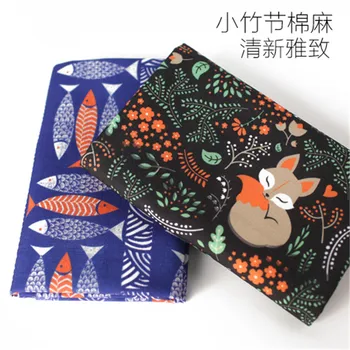 

Printed cotton and hemp cloth DIY fabrics Printed fox and fish