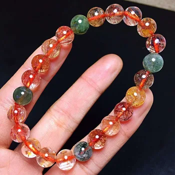 

Top Quality Natural Copper Rutilated Quartz Colorful Crystal Bracelet Woman Man Round Beads Wealthy Stone Fashion 8.5mm AAAAA