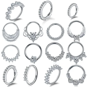 

1PC Seamless Nose Hoop Round Zircon Gem Ear Helix Clicker Cartilage Earring Daith Snug Rook Tragus Rings Ear Piercings Jewelry