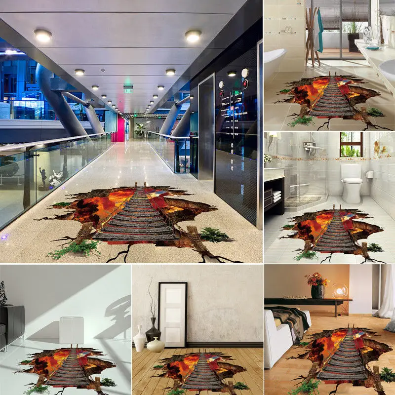 JX-LCLYL 3D Vinyl Removable Bridge Floor Wall Sticker Mural Decals Living Home Decor