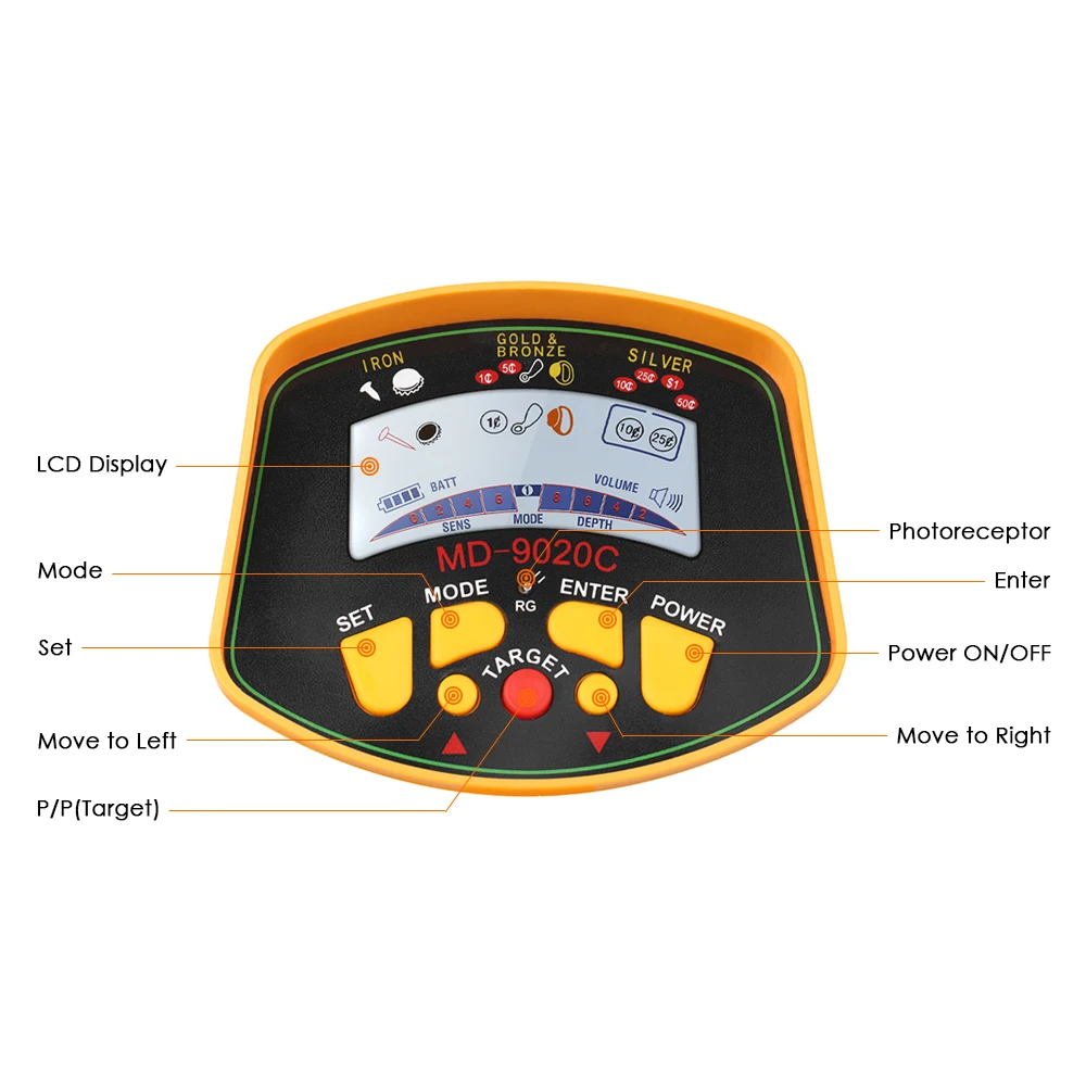 KKmoon Профессиональный подземные металлоискатели MD-9020C Высокая чувствительность ЖК-дисплей Дисплей Подсветка MD9020C детектор металла