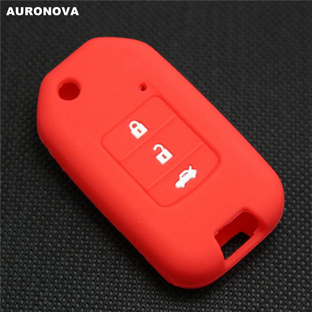 

AURONOVA Silicone Car Key Cover Case For Honda Vezel city civic Jazz CRV Crider HRV Fit Freed 3 Buttons Remote Key Car-styling