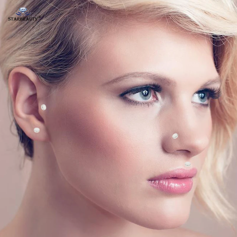 Round Disc Nose Piercing Helix Piercing Nariz Tragus Labret Stud Lip Nose Ring Cartilage Earrings Pircing Jewelry 2Pcs 1.2x6/8mm nose rings piercing jewelry nose studs body piercing earrings ear piercing jewelry ear studs metal jewelry body jewelry body piercing jewelry