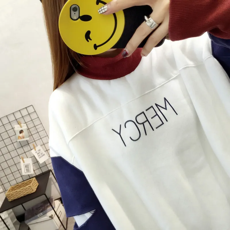 Модная Новая Женская толстовка с буквенным принтом Толстовка Harajuku женские толстовки KPOP Свободные отверстия повседневные женские пуловеры женские