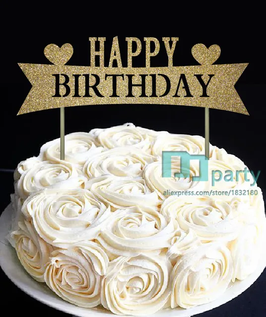 Glitter Emas Selamat Ulang Tahun Kue Toppers Selamat Ulang Tahun