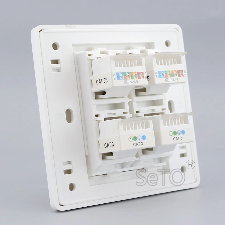 SeTo 86 Тип Двойная сеть Lan RJ45 Cat5e + RJ11 Cat3 Телефонная настенная пластина разъем Keystone