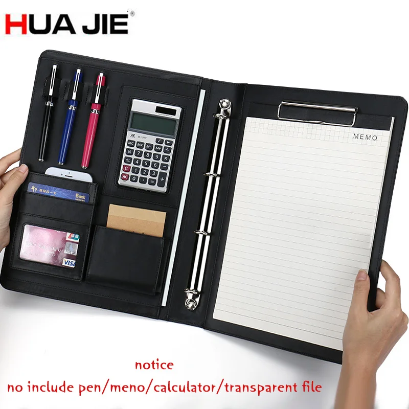 

HUA JIE A4 Multi-function PU Leather Portfolios for iPad/iPhone Writing Pad Business Presentation Binder Folder Clipboard Files