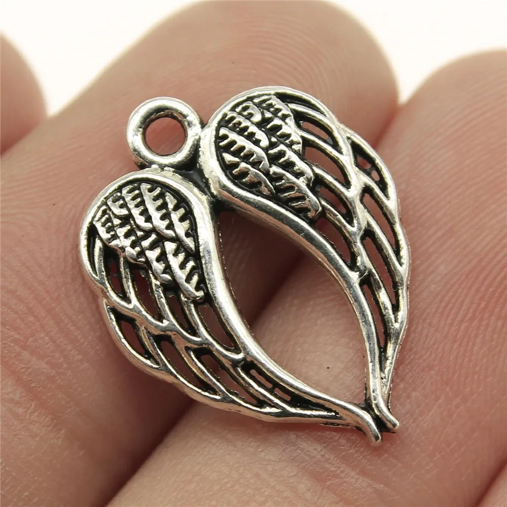 

WYSIWYG 15pcs 21x16mm Heart Wings Charm Antique Silver Color Pair Wings Charms Heart Wing Pendants