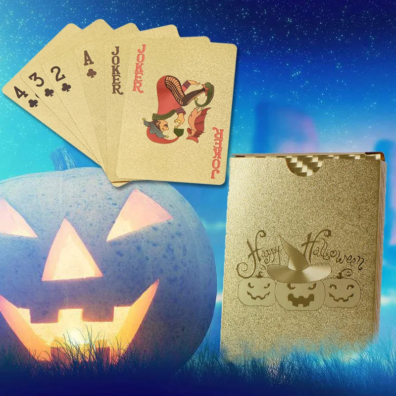WR Halloween 24K Gold Poker Cards Plastic Chips Set Playing Cards PVC
