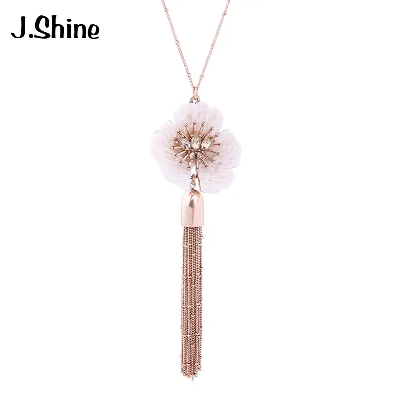 JShine белый/красный цветок из смолы воротник с ожерельем подвесками Новый античный