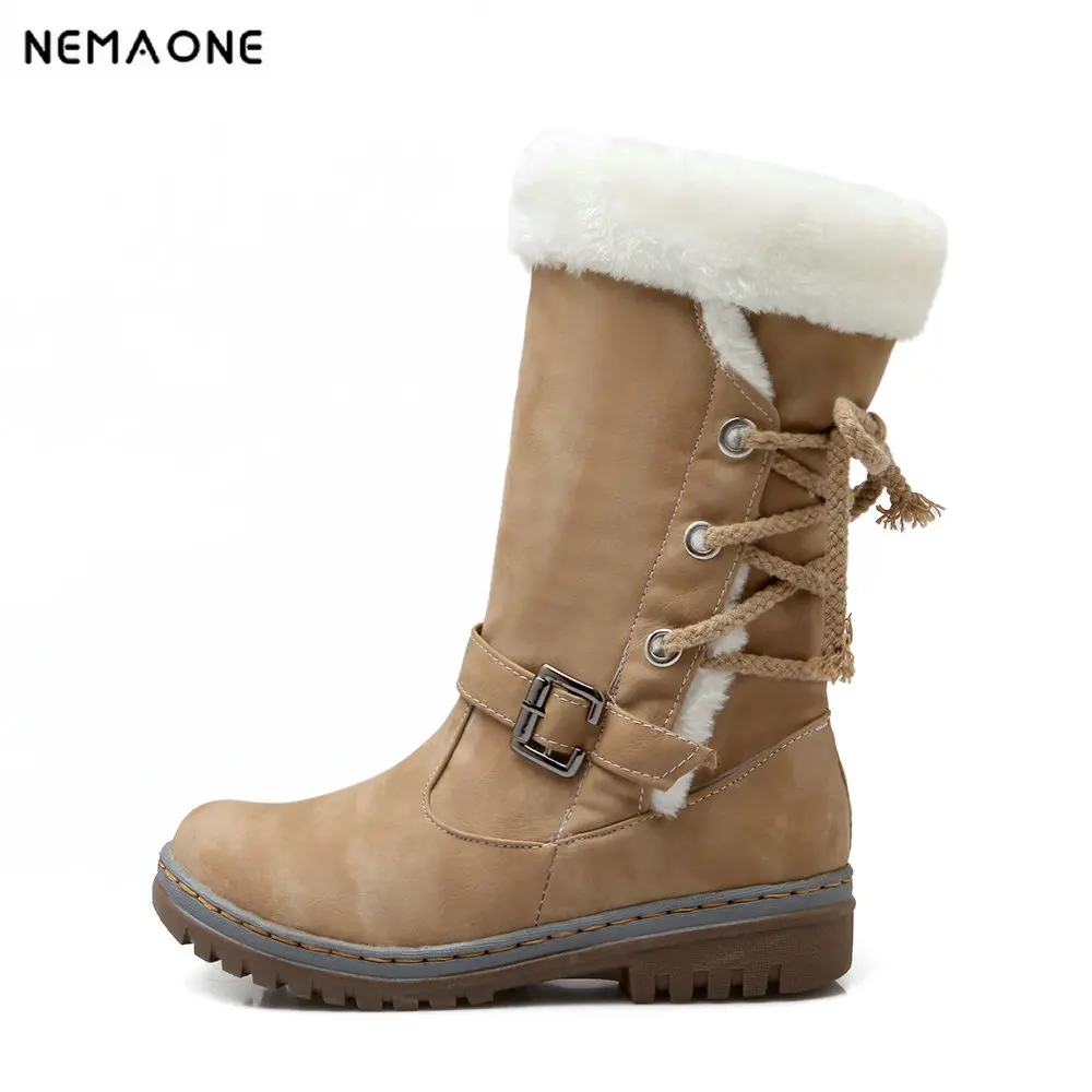 

New winter warm snow Boots woman 3cm low Heels plush Women boots ladies casual shoes large Size 44 45 46