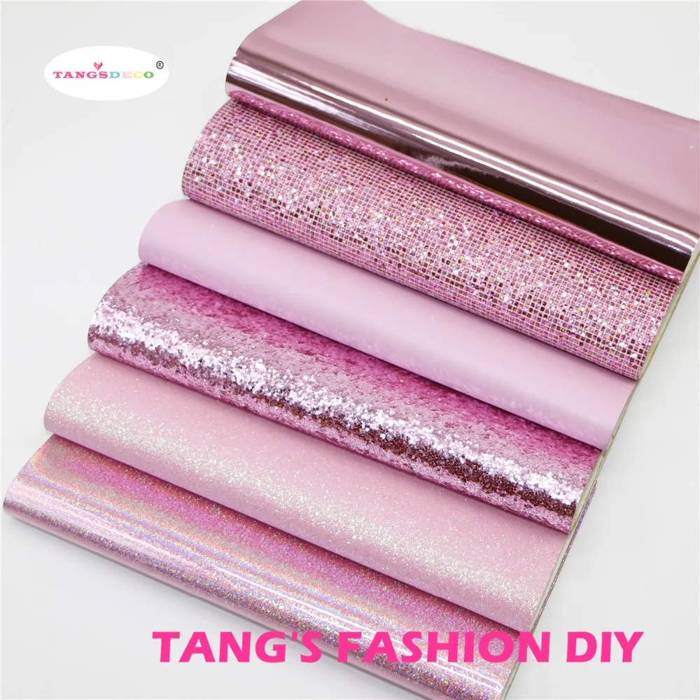 6pcs- 20X22CM DIY Hair Bow Material Dark Pink Color Mix DIY PU Synthetic Leather Set