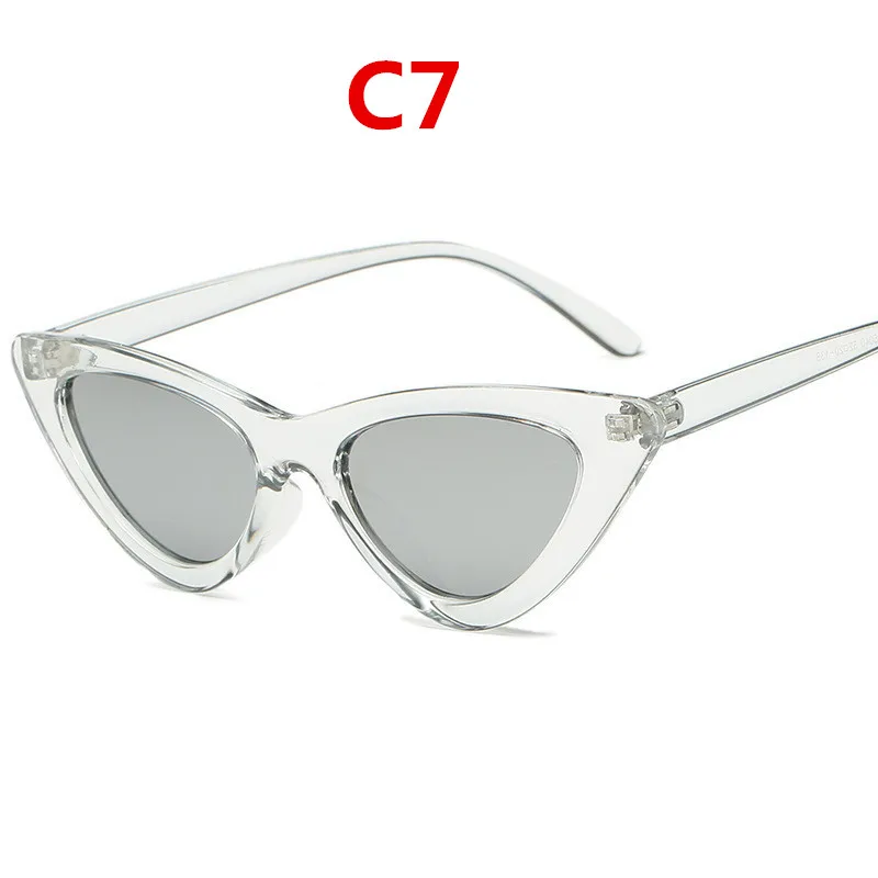 Кошачий глаз треугольные солнечные очки Женские брендовые дизайнерские винтажные кошачий глаз рамка и зеркальные линзы солнцезащитные очки oculos De Sol UV400 - Цвет линз: C7
