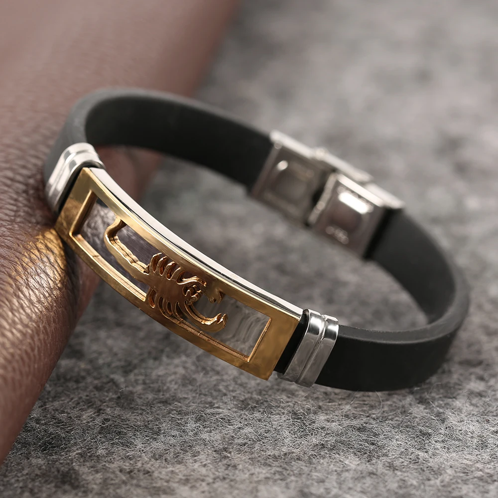 Scorpion Stainless Steel Bracelets Fashion Silicone Simple Casual Men Charm Bracelet Easy Hook Rope Chain Bangle Gift (7)