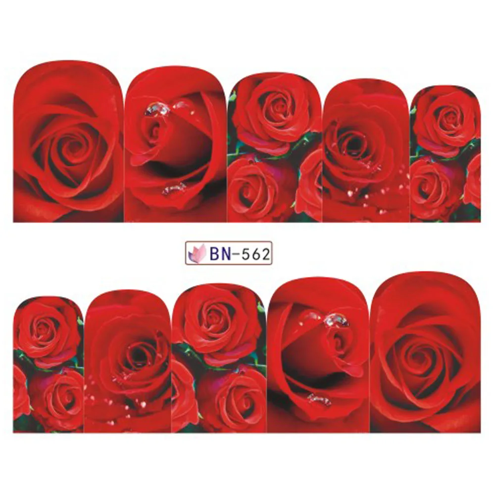 12 видов конструкций/наборы Переводные картинки с красивой розой, полная наклейка на ногти, смешанные цветные цветы, BN553-564 для украшения ногтей своими руками
