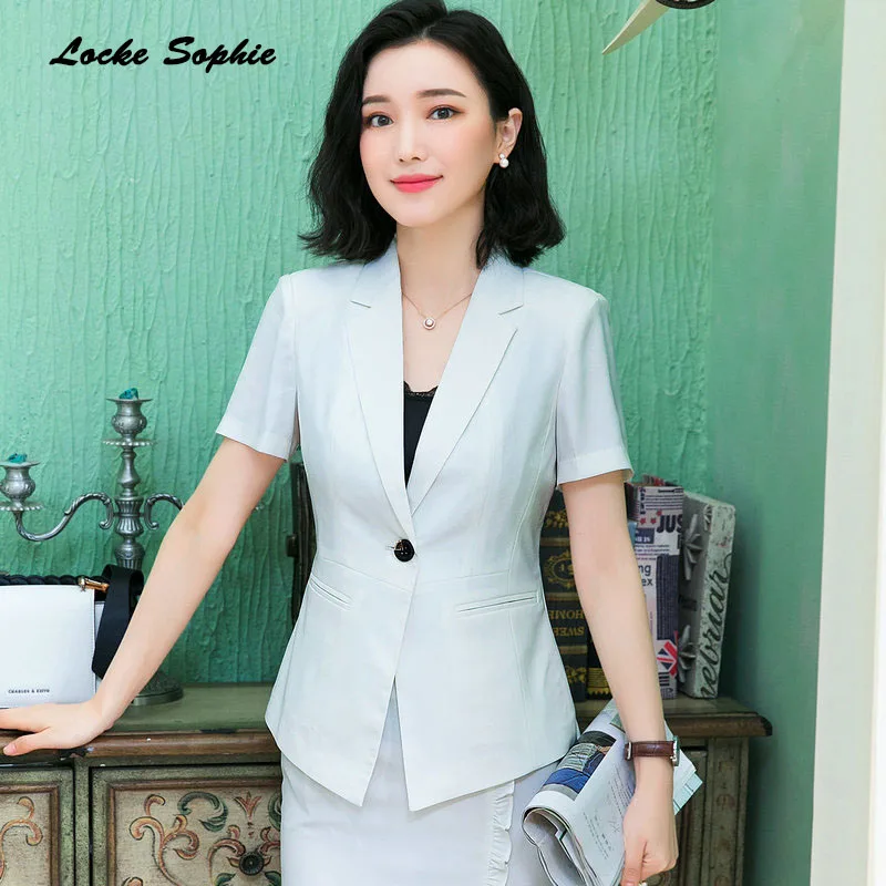 Women's Plus size Blazers coats 2019 Summer cotton Splicing Short sleeve Small Suits jackets ladies Skinny Blazers Suits coats