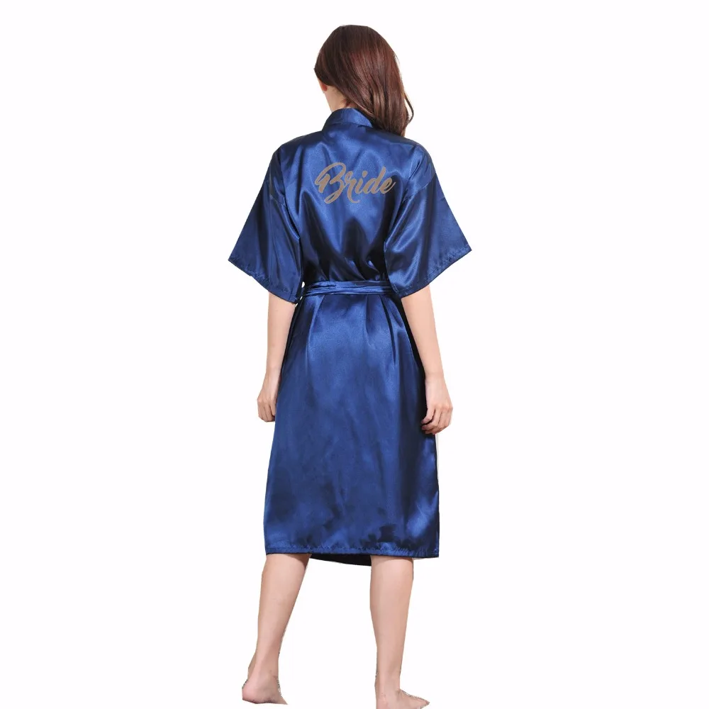 2018 золотой штамп 'Bride' шелковый атлас Длинные свадебные платья Половина рукава кимоно Ночной халат сплошной мода халат для женщин