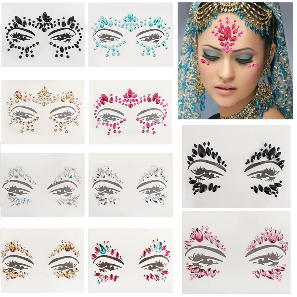 1 pc Adhesive Face Gems Rhinestone Temporary Tattoo Jewels Festival ...