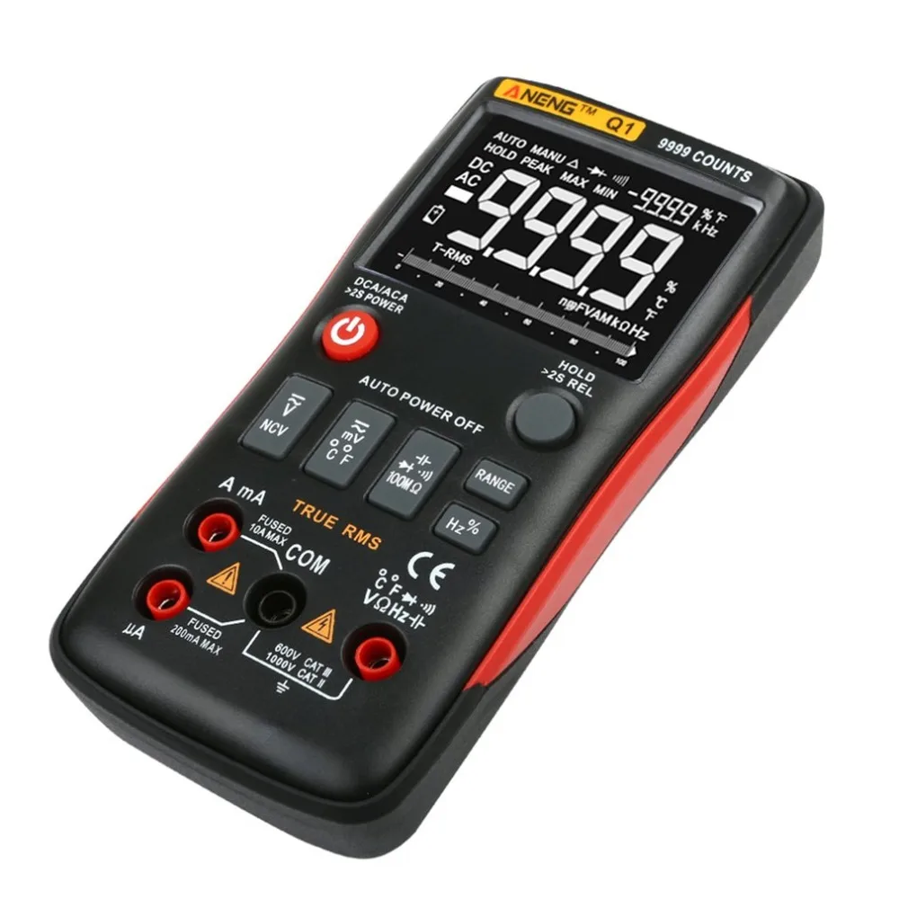 

Digital Multimeter ANENG Q1 9999 Counts True RMS Auto/Manual Range AC/DC Volt Amp Ohm Capacitance Frequency Temperature Tester